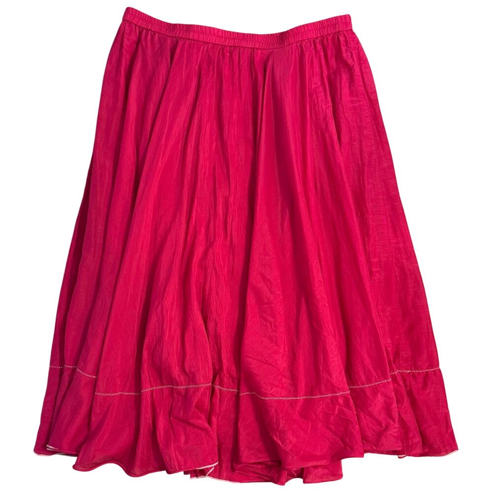 Coldwater Creek Crinkle Midi Skirt Cotton Silk Pull-On Peasant Pink Petite Large